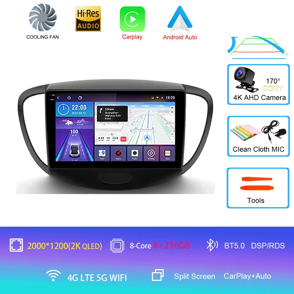 Автомагнитола Android 14 Carplay Auto Для Hyundai I10 2007 - 2013 GPS Регистратор Мультимедийный видеоплеер 4G+WiFi DSP