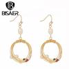 Bisaer Exquisite Elegant Imitation Pearls Circle Stud Earrings for Women Jewelry