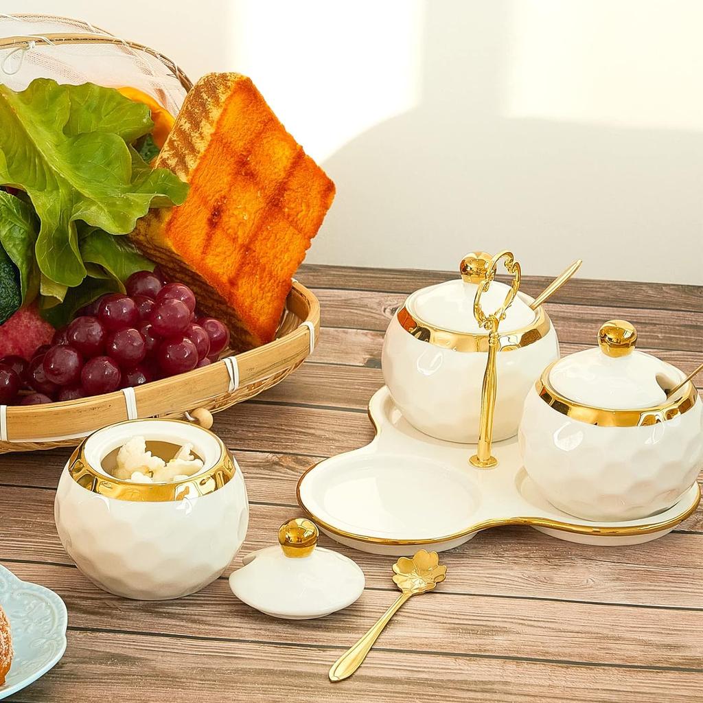 3 шт. фарфоровая сахарница для гольфа, горшок для приправы, керамический сахарница в форме гольфа с 1 лотком, контейнер для соли с крышкой и ложкой