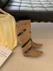 High Boots Square Head Inner Height Boots Autumn and Winter Belt Buckle Suede Small Knight Boots