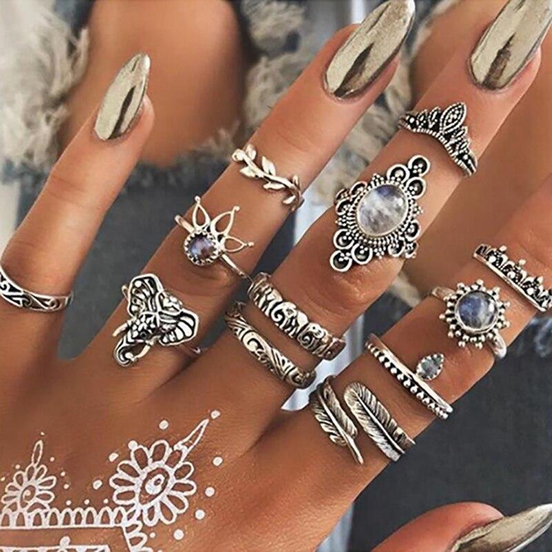 Кольцо ZHINI Bohemia Vintage Silver Ring для женщин, новое модное золотое кольцо в стиле панк, полое треугольное кольцо с каплей воды, набор индивидуальных украшений
