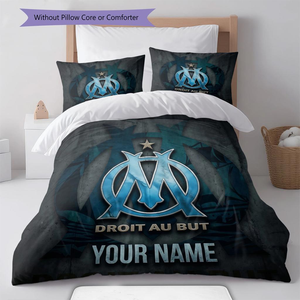 Custom Name Olympique de Marseille Pattern Bedding Quilt Set Home Decoration Gift (1 * duvet cover + 2 * pillowcase without core)