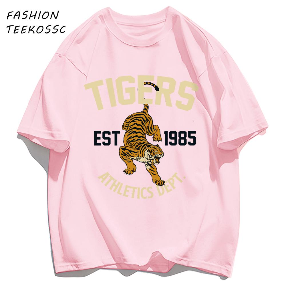 Футболка с спортивным принтом Tigers Est 1985 Мужская Удобная Свободная Футболка Летняя Повседневная Y2K Короткий Рукав Хлопок Универсальная Одежда