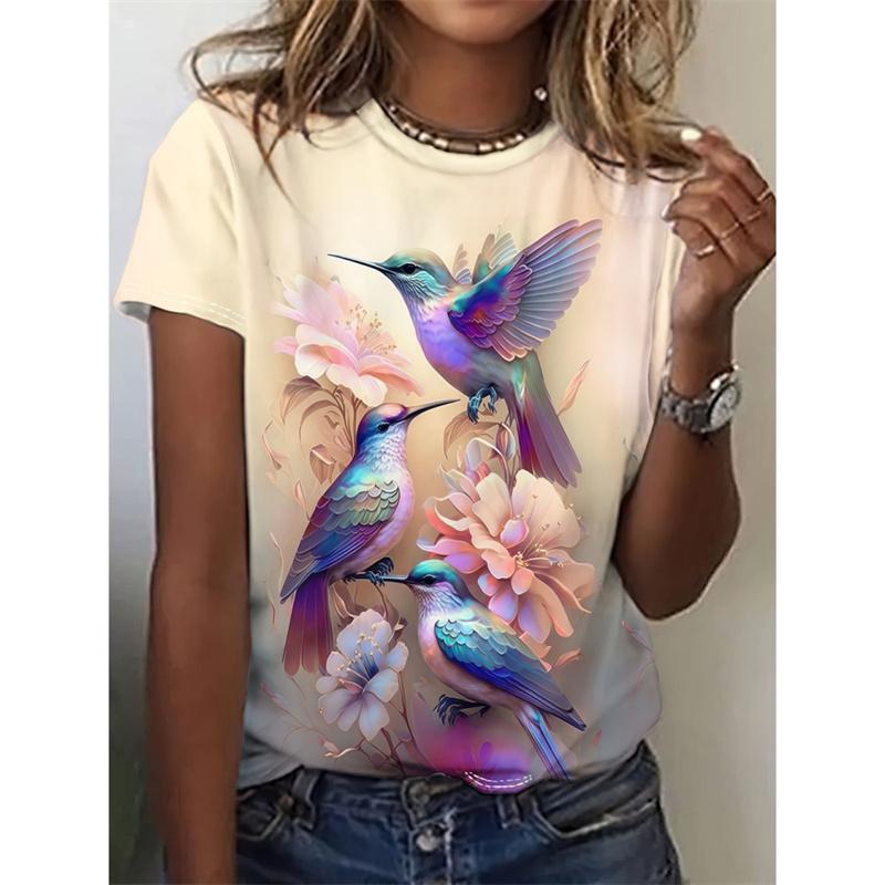 Bird Turtle Frog Cat Pattern T Shirt Women Cartoon Animal 3D Printed T-Shirts Summer Short Sleeve O-Neck Tees Loose Street Tops
