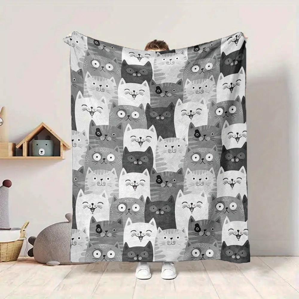 1Pc Abstract Cat Blanket Soft And Comfortable Casual Warm Camping Travel Christmas Halloween Xmas Gift M924183