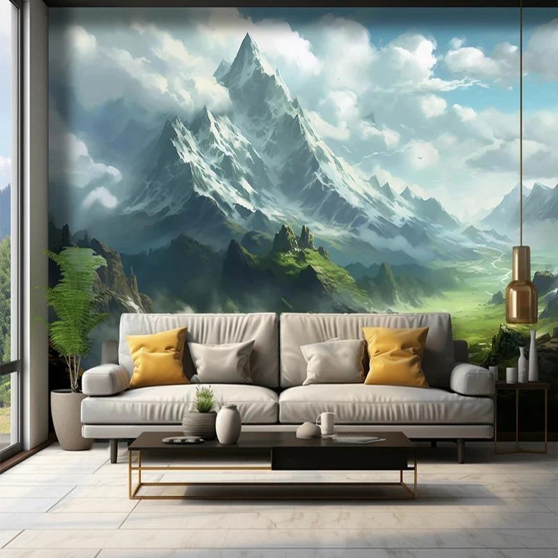 Природа Пейзаж Фотообои Голубое Небо Горы Обои 3D Креативный Фон Настенная Роспись Декор