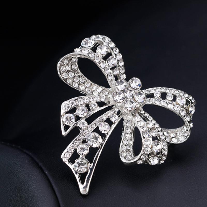Clear Rhinestone Bow Style Brooches Pin Elegant Accessory for Women Wedding Party Decoraion Jewelry Brooch