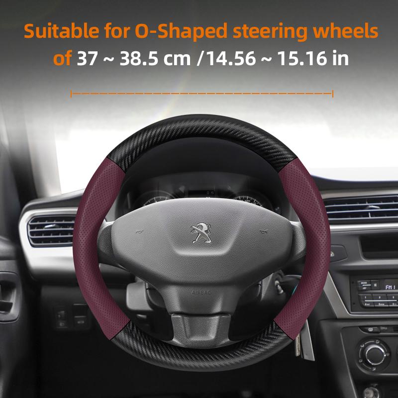 zkfan8 Suitable for Peugeot Breathable Leather Matte Carbon Fiber Texture Steering Wheel Cover Suitable for 206 208 3008 308 207 