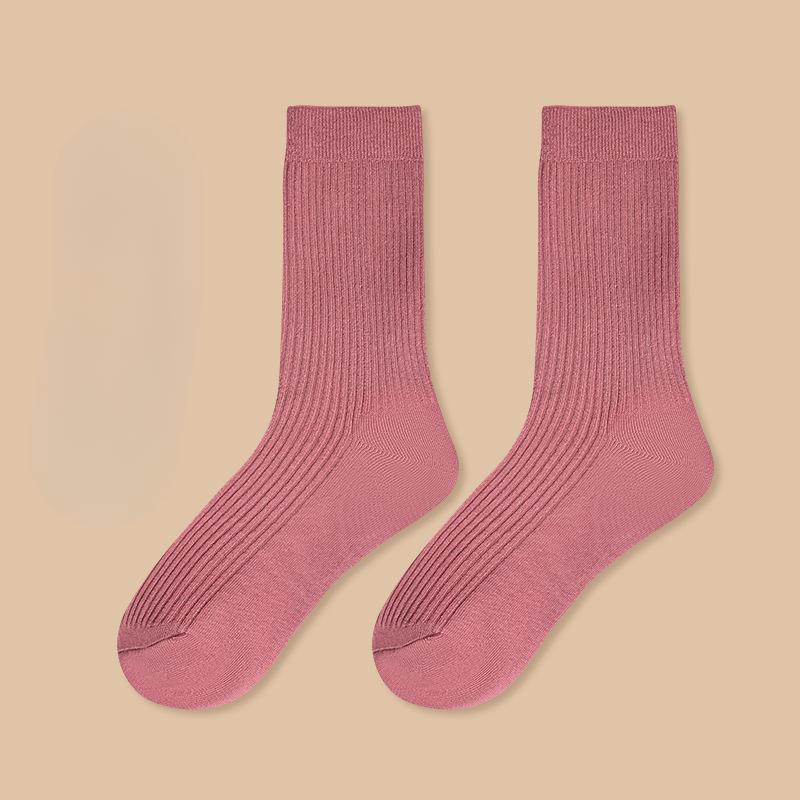 Women's Spring and Autumn Pure Cotton Antibacterial Sweat Absorbing Solid Color Breathable Mid Calf Sports Socks