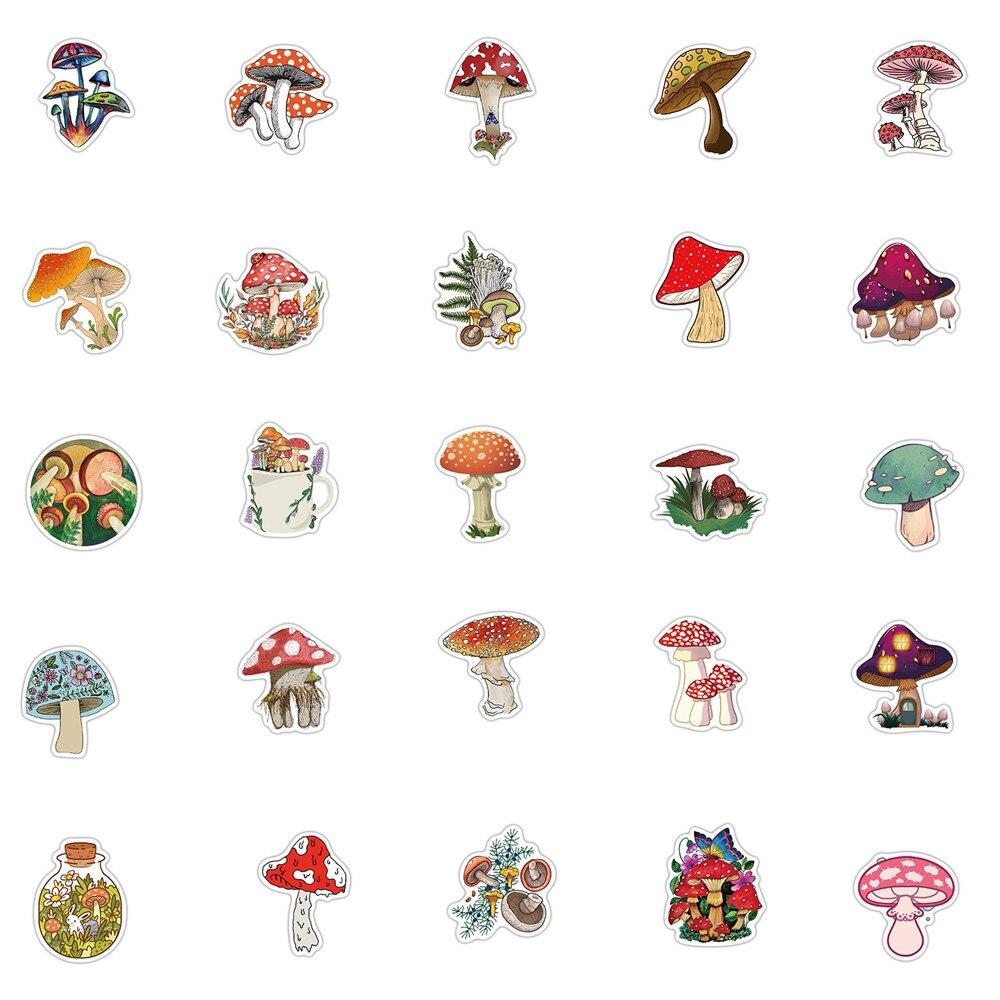 50pcs Cute Mushrooms Stickers Vinyl Waterproof Stickers for Kids Laptop Phone Toy Stickers Computer Motorcycle Decals