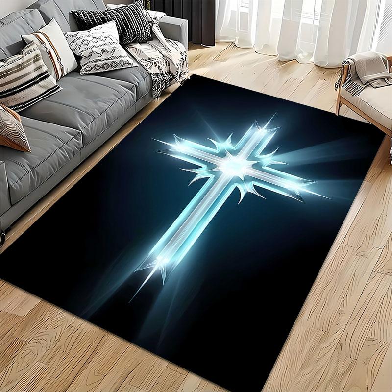 Glowing Blue Radiant Cross Design suitable as a non-slip mat for the living room or bedroom sofa