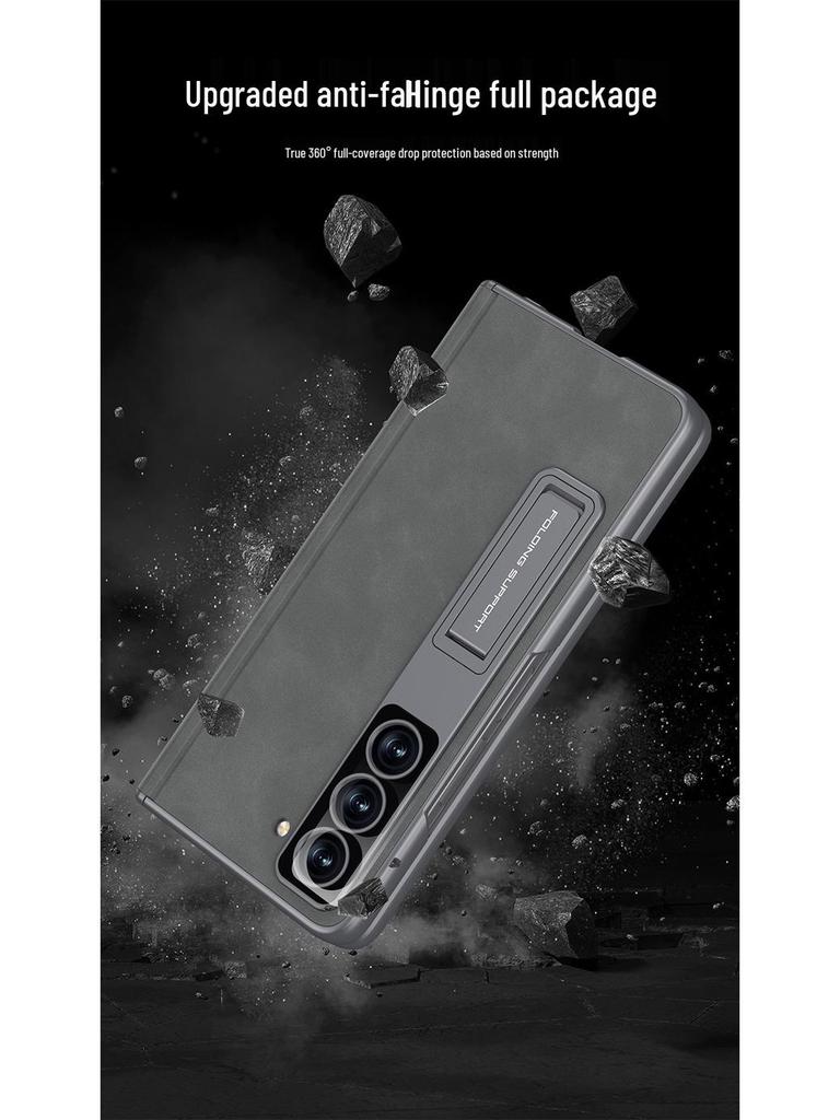 Кожаный чехол для Samsung Z Fold5: Магнитный шарнир, Полное покрытие, Подставка, Защита от пересечения границ