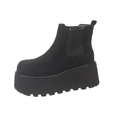 Дизайнерская Мода Сверкающий Кристалл Женские Ботильоны Роскошный Водяной Бриллиант Зимняя Обувь Женская Толстая Подошва Обувь на Плоской Подошве zapatos