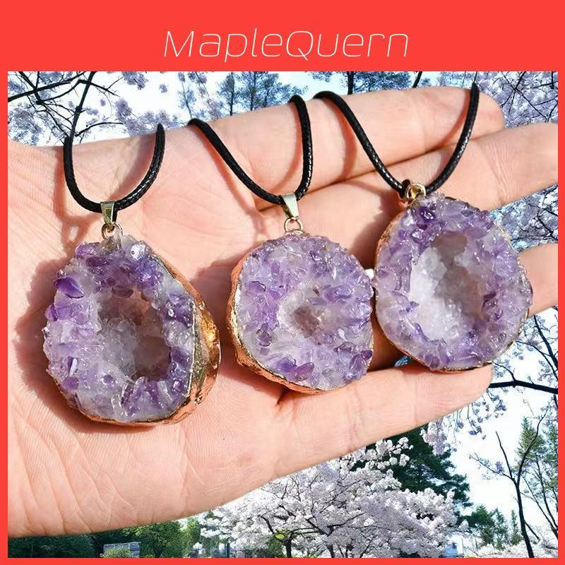 Crystal Necklace With Geometric Design And Amethyst Pendant For Summer Fashion Jewelry
