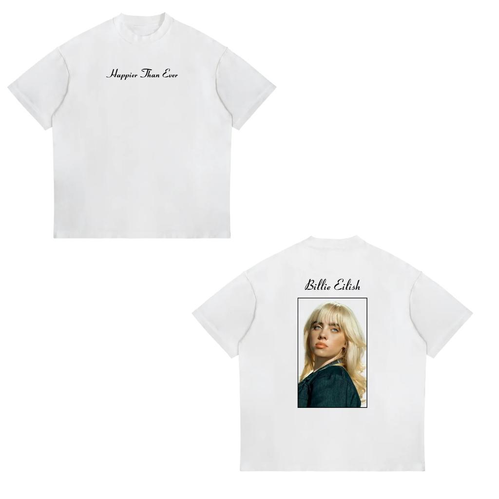 Футболка с принтом Billie Eilish 2026 Новая Хит Продаж Унисекс Женская Мода Ретро Футболка для Фанатов Музыки Y2k Уличная Одежда Хлопковая Футболка