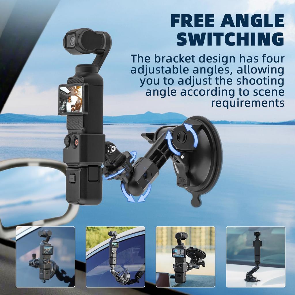 BRDRC Pocket 3 Suction Cup Suction Cup Mount Pocket 3 Windshield Window Dash Holder Kit with Expansion Adapter for GoPro Max Mini Hero Pocket 3 2 X4