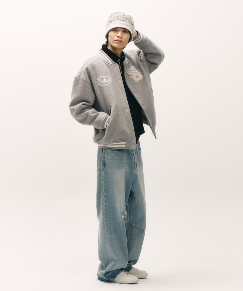 Satur S Applique Wool Varsity Jacket Grey