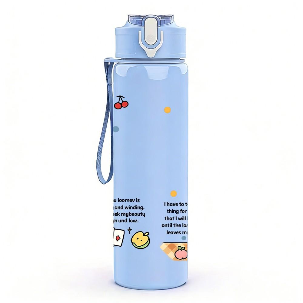 1PC Bear Cake Dessert Cute Print 750ml Color Plastic Sports Water Bottle Leakproof Flip Straw Lid Suitable for Sports Office Home Use