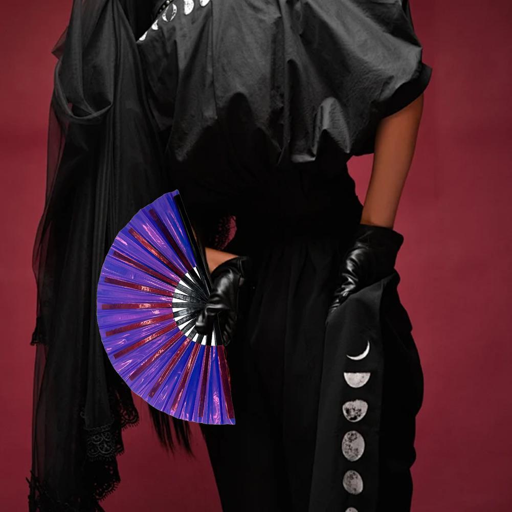 Большие голографические складные веера Clack для танцев в линию, цветные танцевальные веера для вечеринок, ручной рейв для Clu M8O5