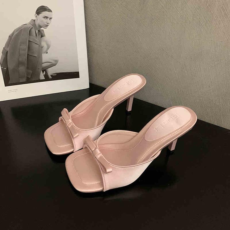 Дизайнерское Стильное Вечернее Платье Женские Тапочки Обувь Мода Бант Летние Открытый Носок Высокий Каблук Женские Шлепанцы Обувь