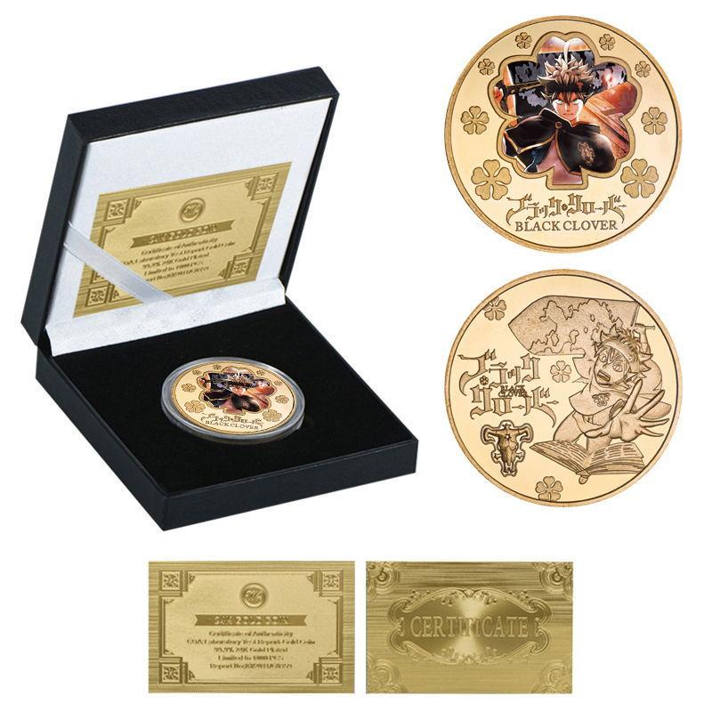 Black Clover Commemorative Coin, Anime Coin Peripheral Commemorative Coin, Die Cast Metal Coin, Badge Gift, Gift Box Set
