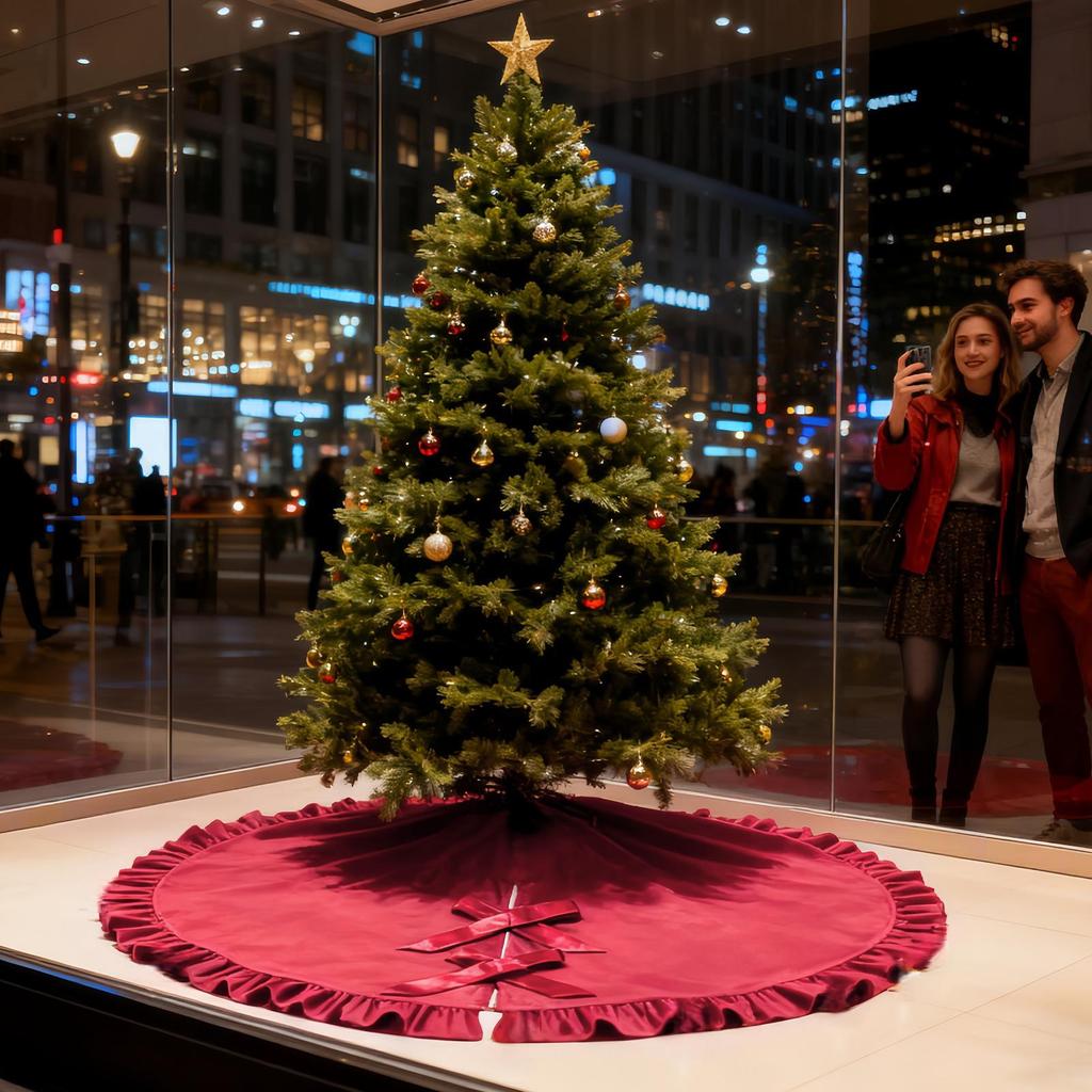 52 Inches Red Ruffled Velvet Christmas Tree Skirt Christmas Tree Skirt For Holiday Fall Farmhouse Outdoor Haunted House