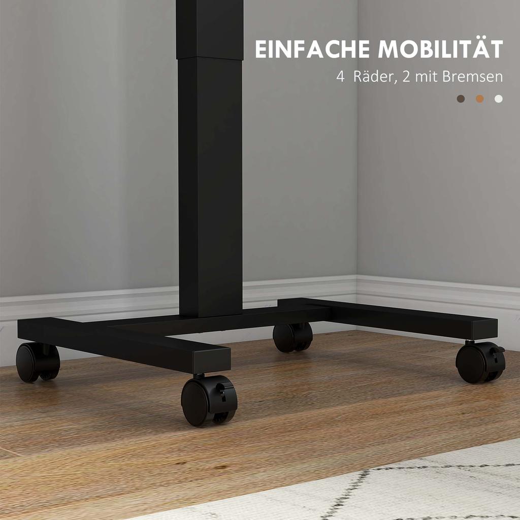 Standing Desk Standing Table, Laptop Table, Height-Adjustable, 4 Casters, 65 cm x 48 cm x 108 cm, Brown + Black