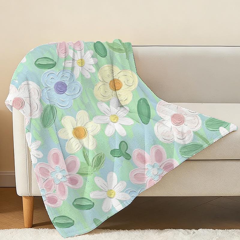 Plush Flannel Throw Blanket Machine Washable, Soft & Cozy, Warm Fresh Style for Bed, Sofa, Office, Halloween & Christmas