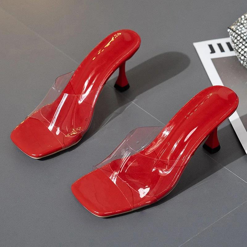 Hot   Summer Pumps Sandals PVC Jelly Slippers Open Toe High Heels Women Transparent Perspex  Shoes Heel Clear