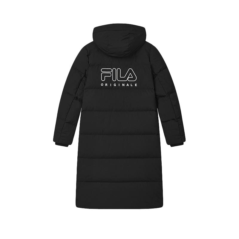 Fila Original Long Down Jacket Solid Color Simple Warm Long Hooded Down Coat Women Outerwear Black F11W449906FBK