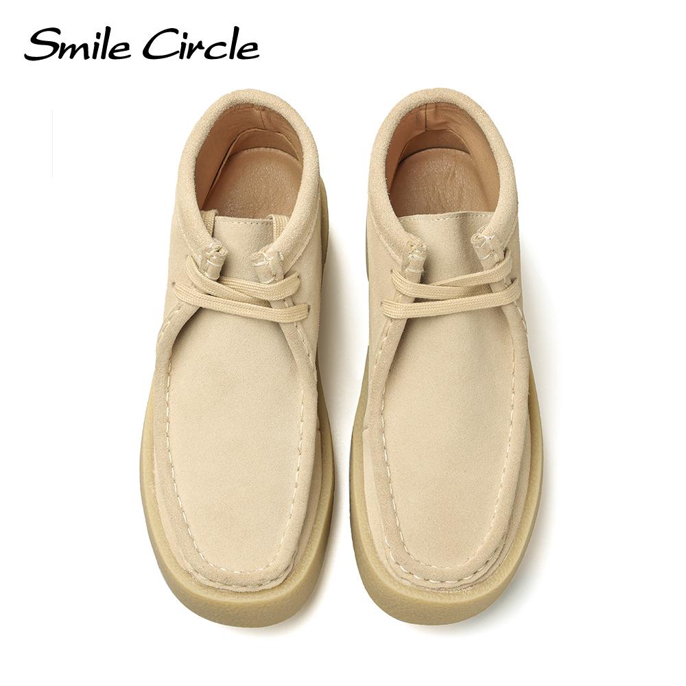 Женская обувь из коровьей замши на массивном каблуке, туфли с круглым носком и шнуровкой на толстой подошве, удобные повседневные женские туфли на плоской подошве