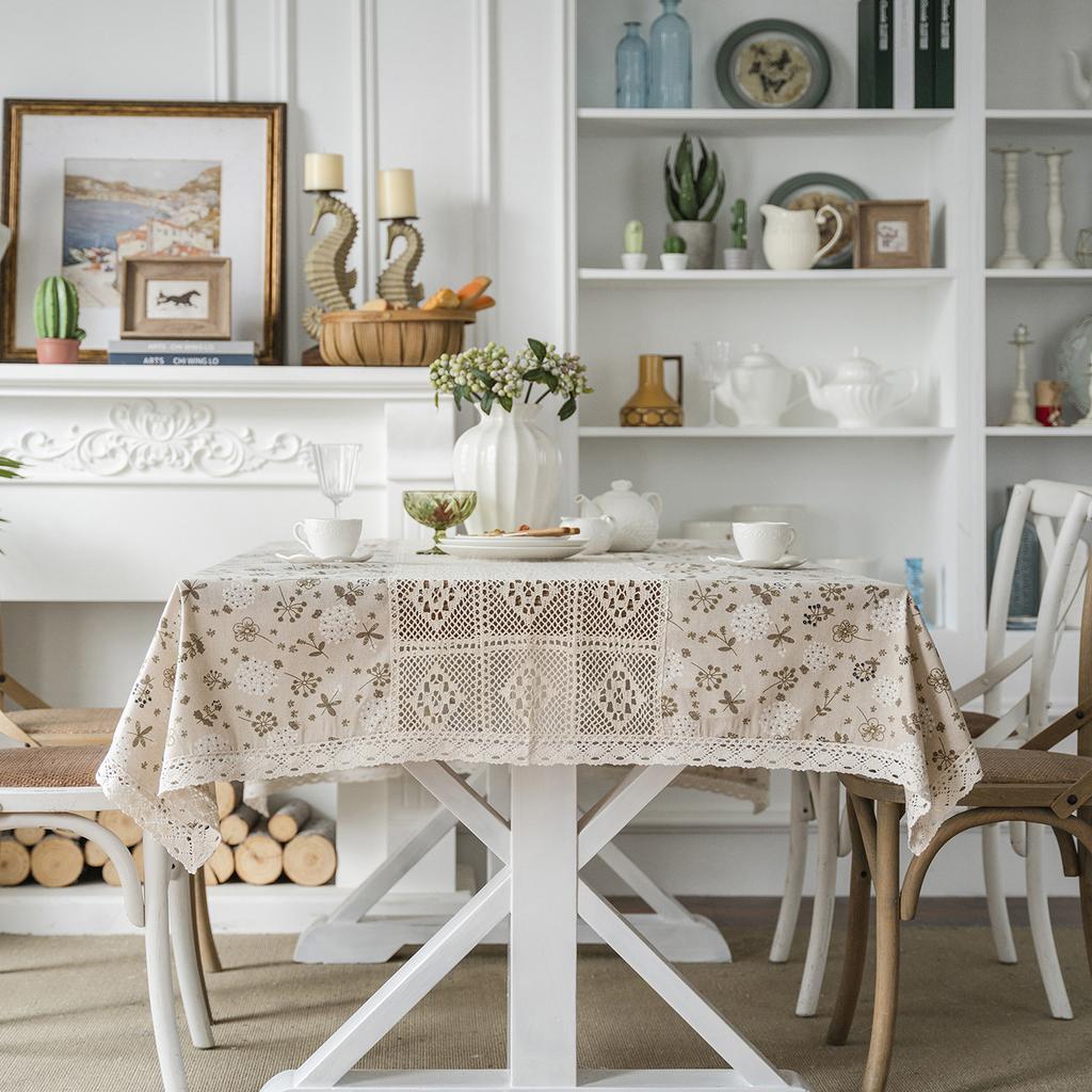 Tablecloth White Plain Color Contrast Hollow Splicing Table Cloth Restaurant Tablecloth