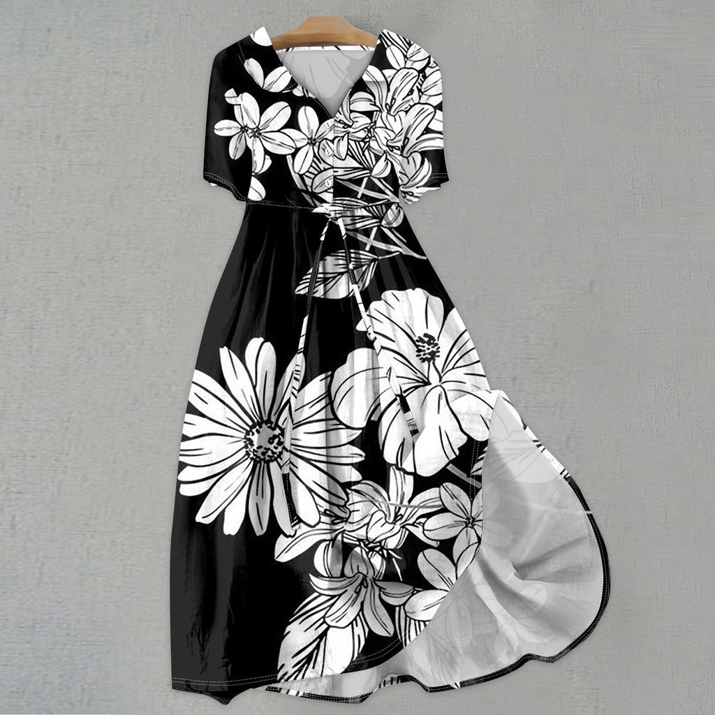 Женская мода повседневное платье с воротником с лацканами и короткими рукавами с принтом и ремнями