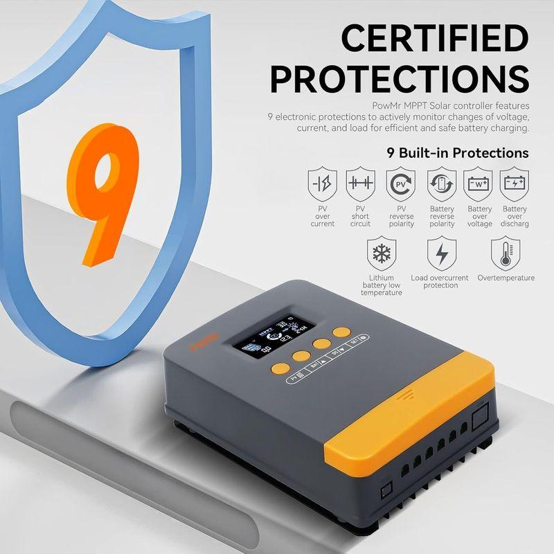 PowMr 25A/35A/45A MPPT Контроллер заряда солнечных батарей для 12V/24V Литиевой батареи LCD Регулятор 100VDC Солнечная панель Двойной USB Контроллер
