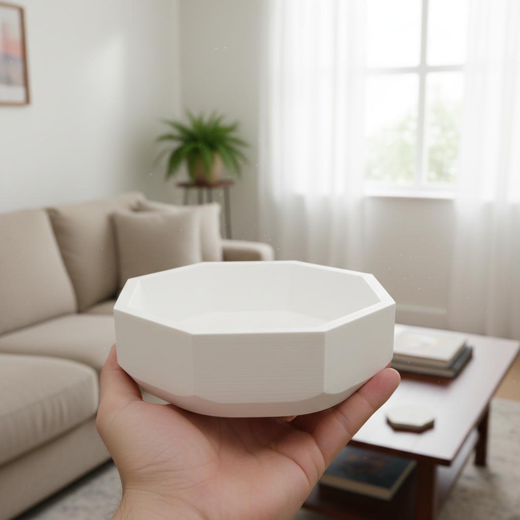 White octagonal geometric bowl, modern design