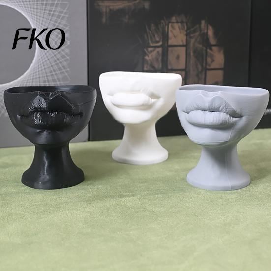 Creative Home Tabletop Decor 3D Printed Lip-Shaped Flower Pot, Artistic Sculptural Planter with Matte Finish, Modern Art Ornament Multifunctional