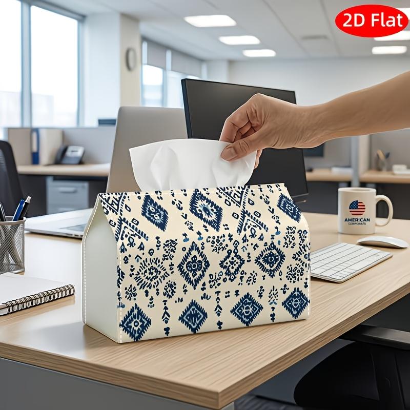 2D Flat, 1pc Tissue Box, Printed on Both Sides, Modern Blue And White Geometric Tissue Box Holder Napkin Dispenser Multifunctional Decorative Organize
