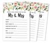 Inkdotpot Pack of 50 Floral Advice Cards, Wishes for The Bride and Groom, Mr and Mrs Wedding Guest Game Activity 5x7 Inches