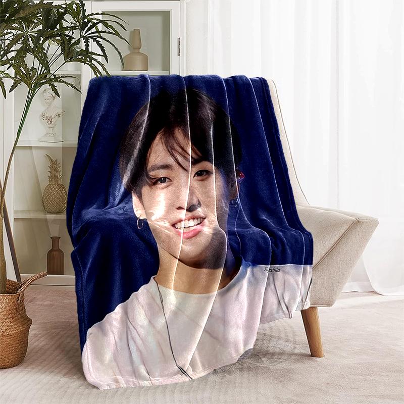 1pc Blanket Kpop BTS Jeon Jung Kook Jk JIMIN Star Print Design, Lightweight Blanket for Sofa, Bed- Soft &Warm, Gift for All Seasons like Christmas, Ha