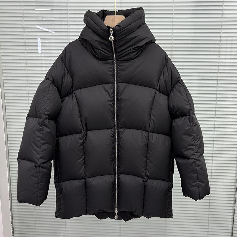 Cloud Puff Light Luxury White Duck Down Hooded Medium and Long Small Bread Down Jacket Women's Winter Jacket Tide