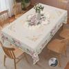 Elegant Romantic Floral Print Tablecloth in Vintage Beige Rose and Daisy Pattern, Round and Rectangular Options