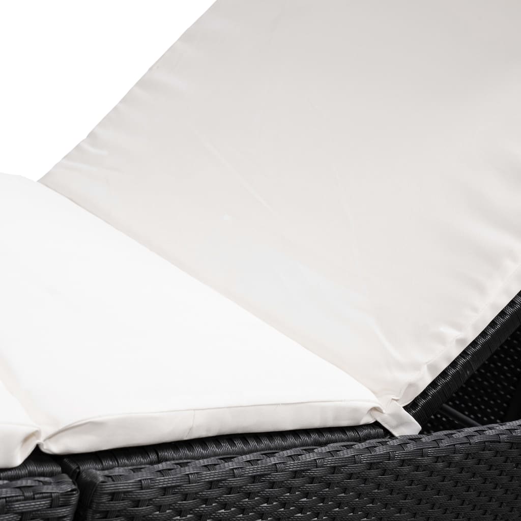 Sun Lounger with Cushion Padding Poly Rattan Black