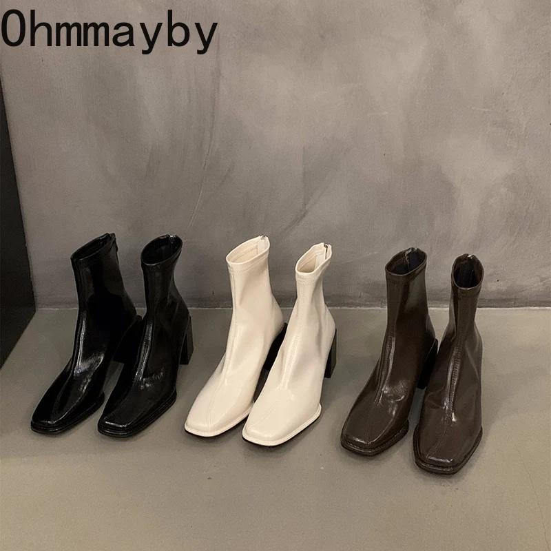 Fashion Women Ankle Boots Fashion Square Toe Back Zippers Shoes Vintage Square Heels Autumn Winter Ladies Short Booties