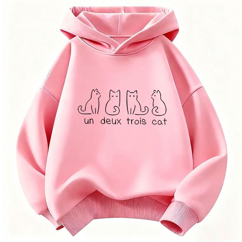 Fun and Cute Cat-Print Hoodie – Warm, Fleece-Lined, Thickened Casual Sweatshirt for Kids (Autumn/Winter); Suitable for Boys and Girls; Harajuku Style.