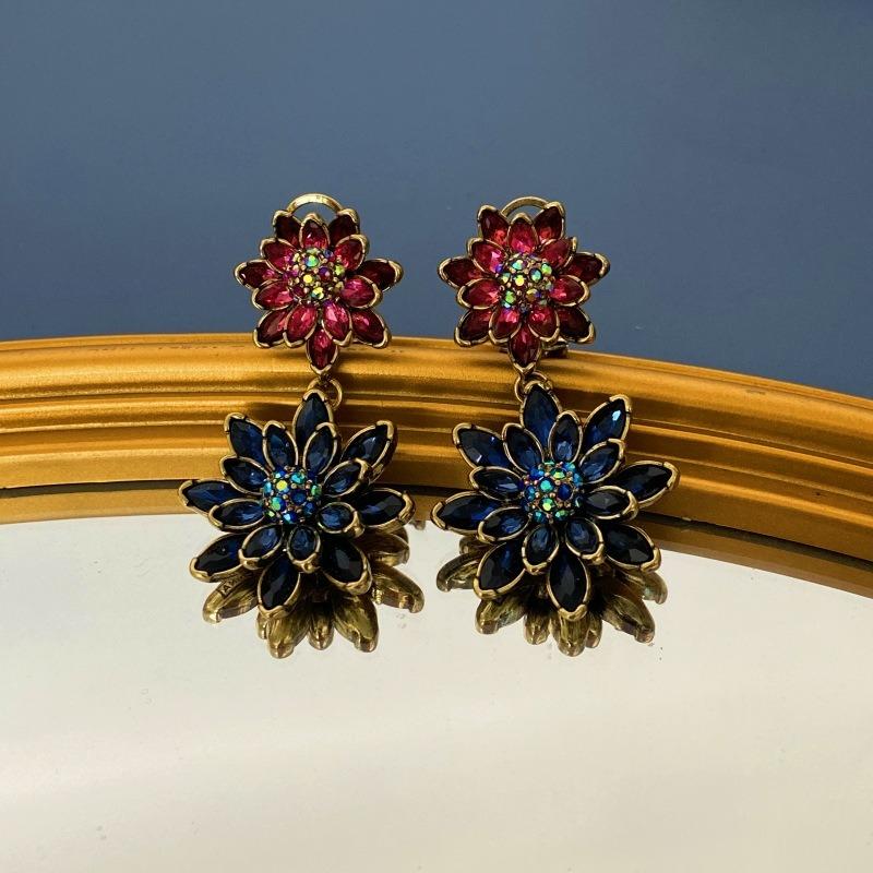 Винтажная бижутерия Двор Лотосовый лист Ретро Цветок Инкрустированный стразами Серьги Колье Набор