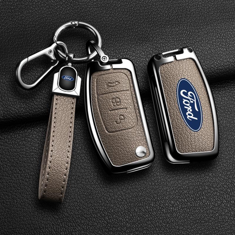 New Zinc Alloy Leather Car 3 Button Remote Key Fob Case Shell Cover Fit For Ford Fiesta Focus MK2 Mondeo Kuga Galaxy C-Max S-Max