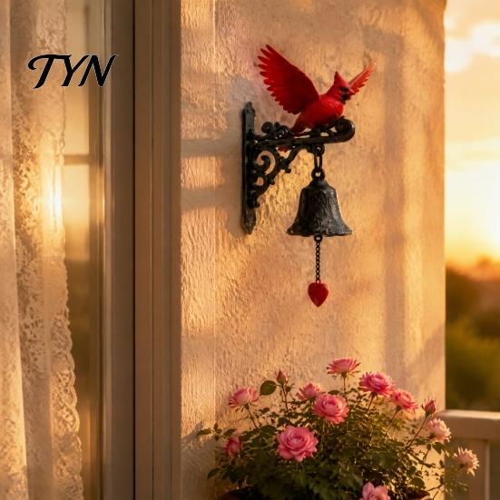 Unique Housewarming Present Red Bird Wall Mounted Doorbell, Resin Garden Hanging Bell, Outdoor Gift for Loved Ones Weatherproof Ornament Farmhouse