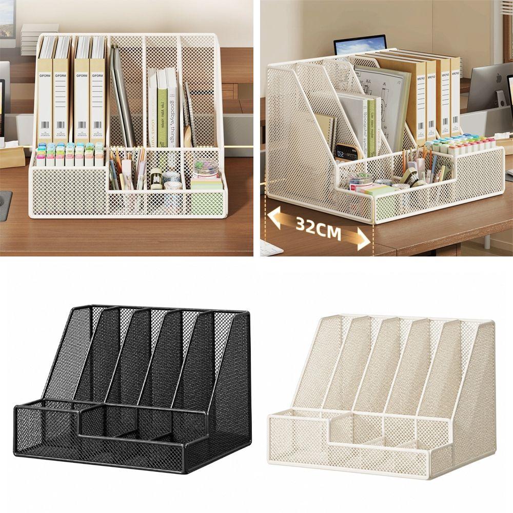 with Pen Holder Metal Desktop File Folder Desktop Book Rack Desk Organization