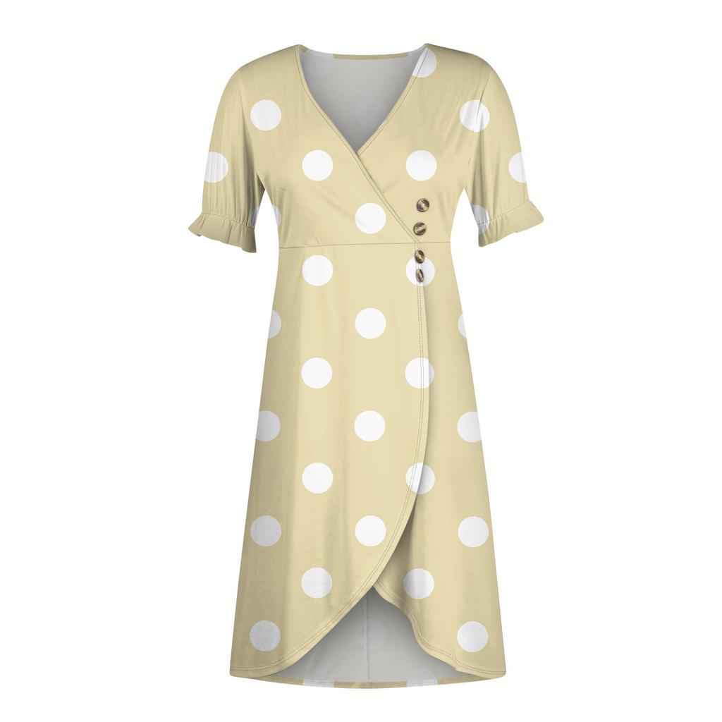 Женская пляжная юбка Элегантное весенне-летнее платье с v-образным вырезом и принтом в горошек Плиссированная длинная юбка