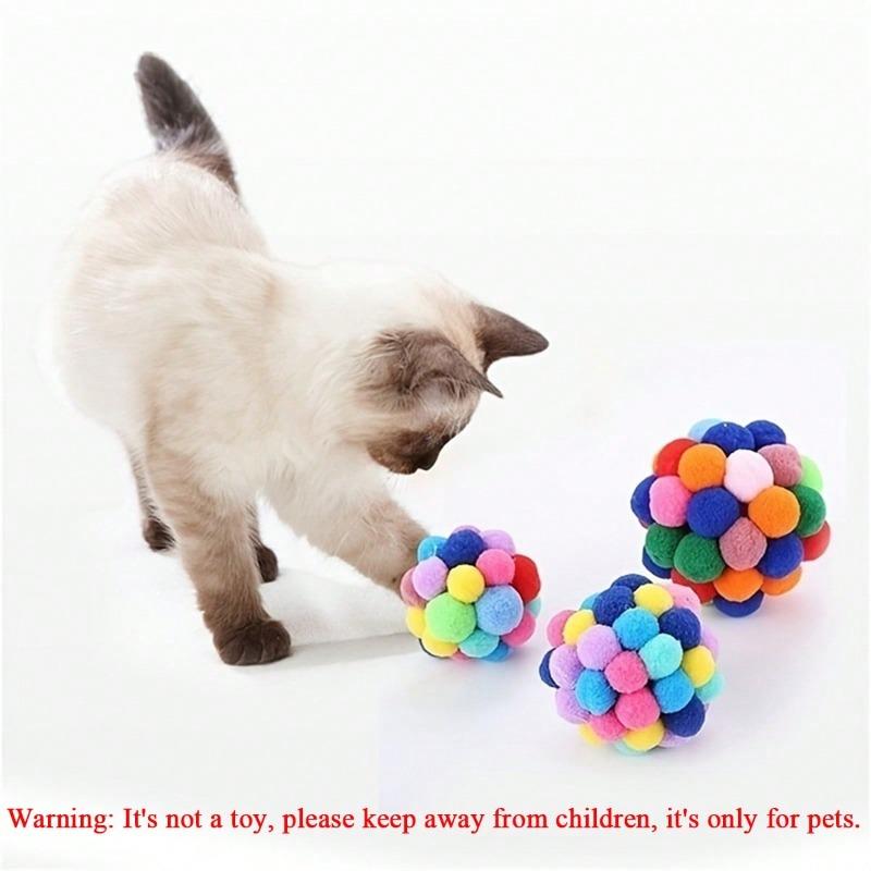 Rainbow Squeaky Plush Ball with Bell | Interactive Cat Toy for Self-Play, Fun Pet Accessory for Feline Entertainment